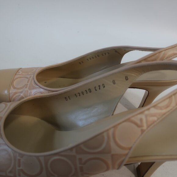 Authentic Salvatore Ferragamo Nude Gancini Embossed Slingback Heels Pumps 8 - Picture 6 of 12